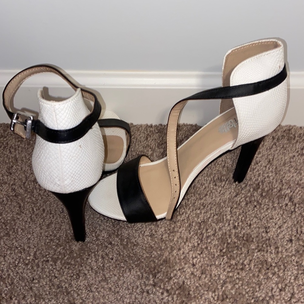 Black and white strap stiletto heels